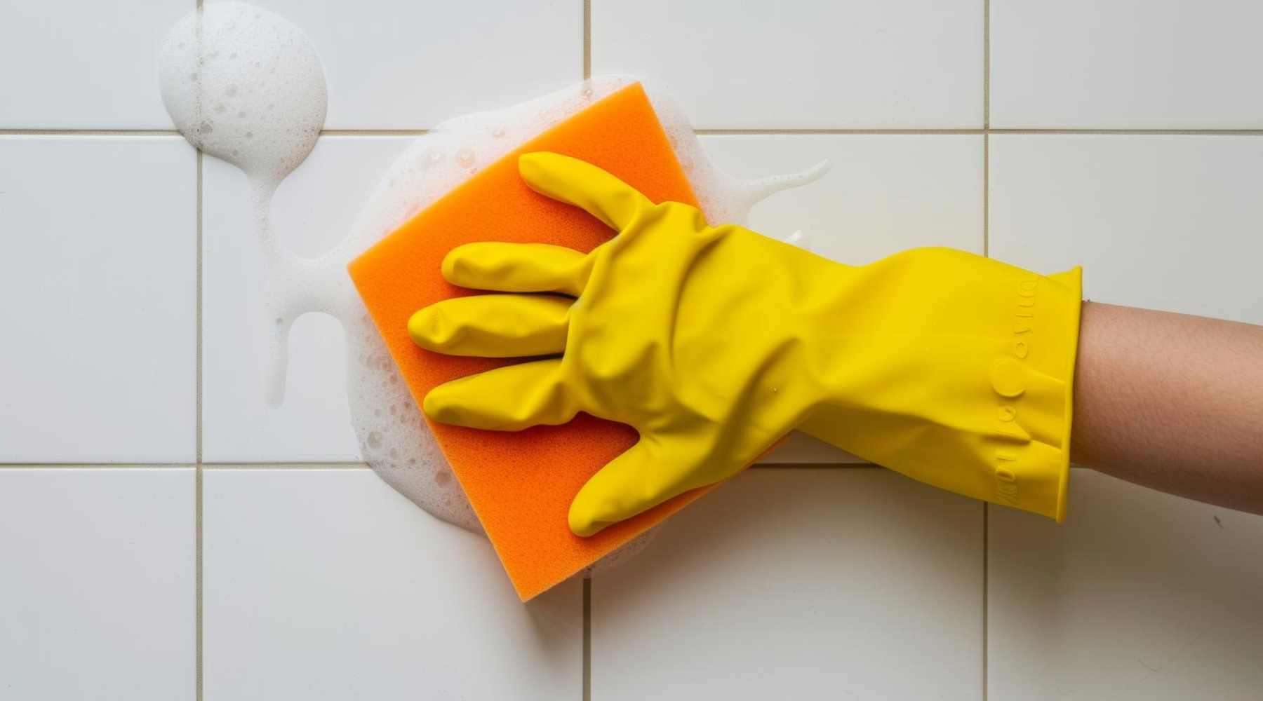 Limpieza Profunda De Azulejos Blanco Con Esponja Para Quitar Manchas